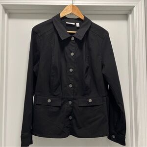 Susan Graver Women’s 1X Uptown Stretch Button Front Peplum Jacket Black